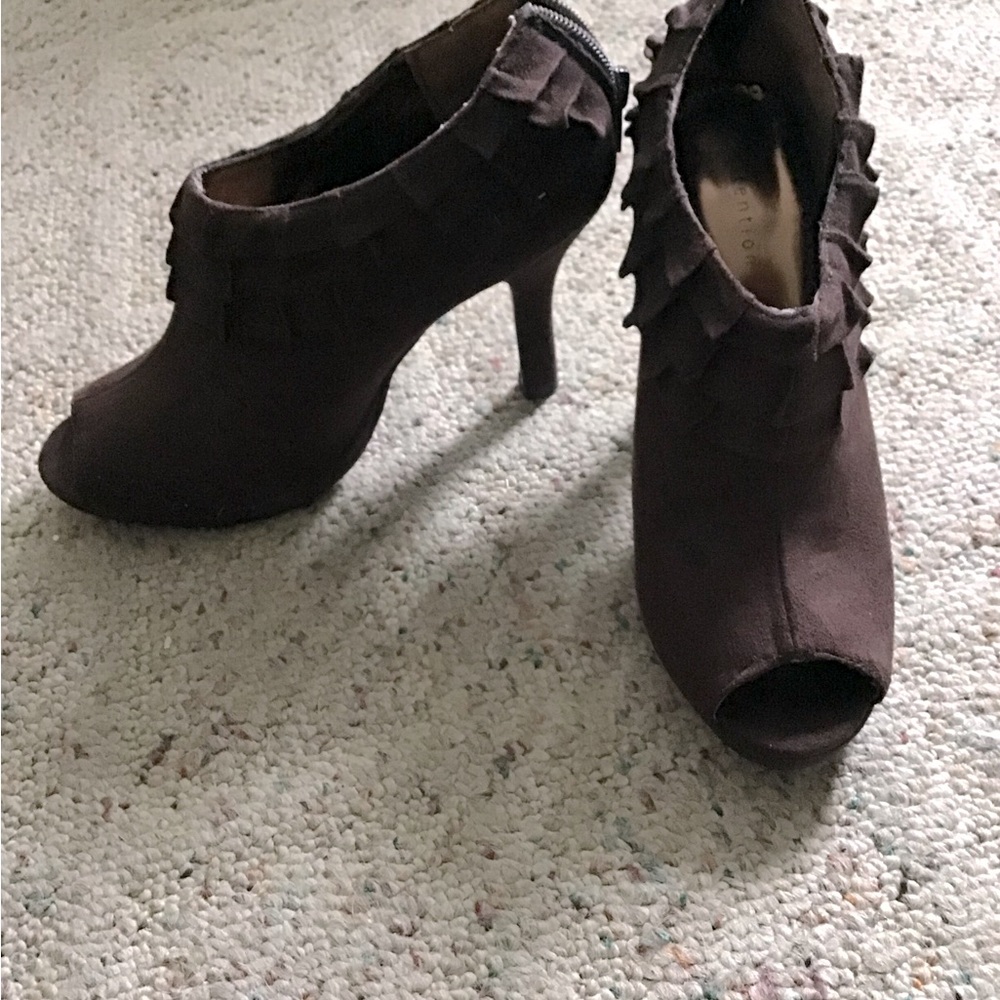 Brown Peep-Toe Ankle Boots
